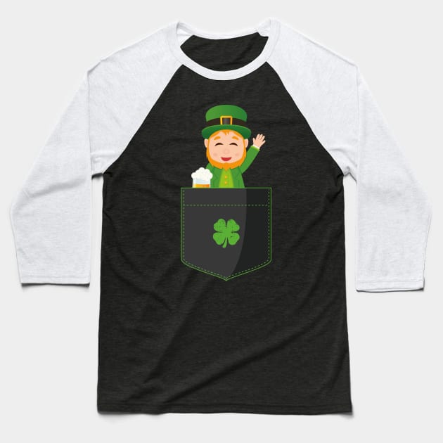 Pocket Leprechaun Funny St Patricks Day Baseball T-Shirt by trendingoriginals